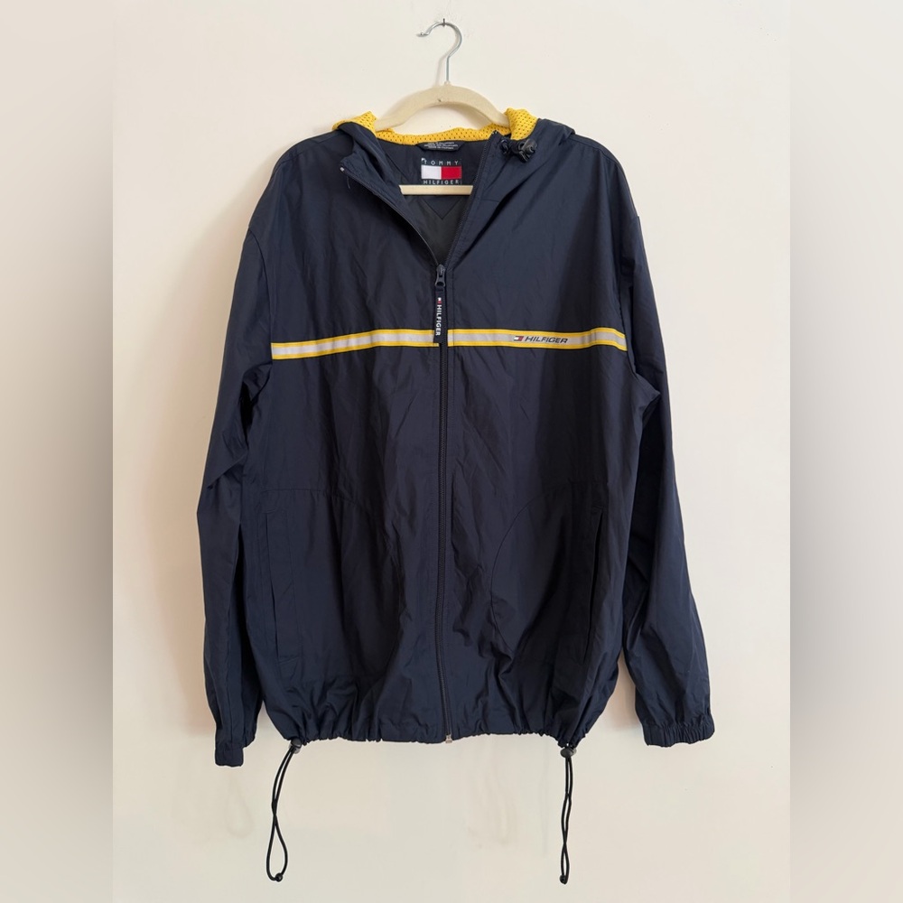 Tommy Hilfiger Navy Windbreaker with Yellow Trim size large